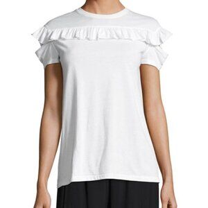 NEW Helmut Lang Ruffled Split-Sleeve Cotton White Tee Size XS